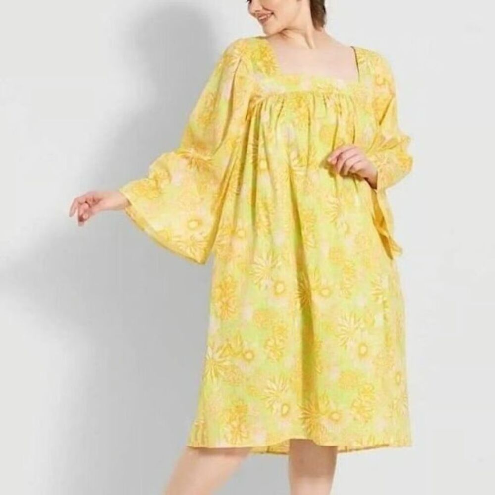 MODCLOTH You Say Goodbye, I Say Yellow Floral Midi Dress - Lime/Orange/Pink M